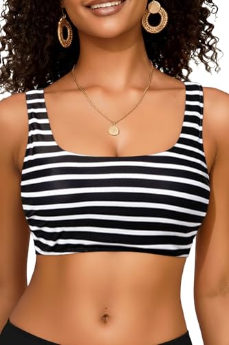 Image of Women Sport Bra Swimsuit Top - Swim Bra Bikini Top Only Scoop Neck Bathing Top 2025 Swimwear