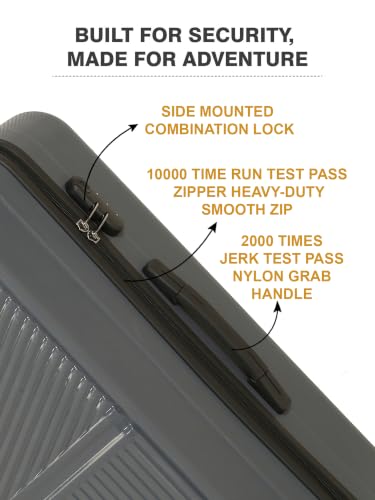 Image of Teakwood Set of 3 8 Wheels Trolley Bag, Hard Cabin with Zipper Closure, Adjustable Push Button & Cross Side Strap, Number Lock System 360 Degree (Set of 3, Grey)