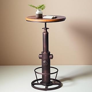 Industrial Bar Table Swivel Round Wooden Top Height Adjustable 38.6-44.4inch Vintage Kitchen Dining Chair Coffee Table Hydrant Design Bistro Table