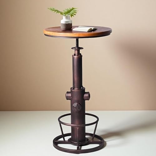 BOKKOLIK Industrial Bar Table Swivel Round Wooden Top Height Adjustable