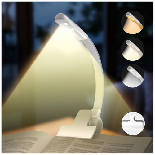 Image of Book Lights,Reading Light with Replaceable USB Rechargeable Battery,3 Color & Stepless Dimming Book Light for Reading at Night,Lightweight and Ideal for Long Trips and Camping (White)