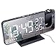 ThreeH Projektionswecker für Schlafzimmer Großes 7,4’’ LED Spiegeldisplay & 4 Dimmer Radiowecker mit USB Aufladung 180° drehbar 2 Töne Schwarz-Weiß