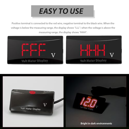 MTRPS DC 12V Car Digital Voltmeter, 8-16V Waterproof LED Display Battery Voltage Meter Gauge, Universal Vehicle Power Energy Voltage Monitor for Most Cars Motorcycles Boats (Red)
