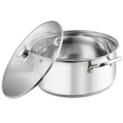 Vinod Roma Stainless Steel Saucepot with Glass Lid - 2.2 Litre, 18 cm | Sandwich Bottom | Rivetted Handle| Mirror Finish| Induction & Gas Base