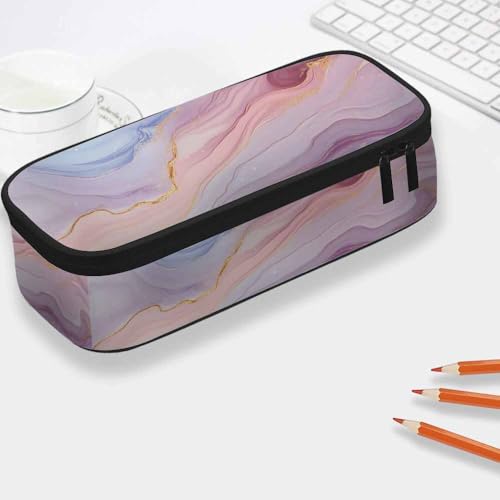 Image of Yekiua Marble Texture Pencil Case Abstract Colorful Mix Acrylic Paint Modern Alcohol Ink Translucent Big Capacity Pencil Pouch Office College Makeup Bag Pink