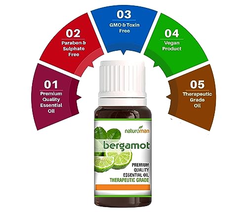 Image of Naturoman Bergamot Essential Oil | 100% Pure & Natural | Undiluted Therapeutic Grade, Hair & Skin Care, Diffuser Aromatherapy Massage, Topical & Household Uses | Pack of 1 | 30 ml