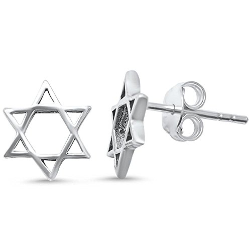 925 Sterling Silver Star of David Stud Earrings, Nickle-Free Hypoallergenic for Sensitive Skin, Rhodium Ocean Tropical Jewish Jewelry, Gift Box Included