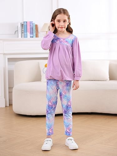 Image of Goodstoworld Girls Galaxy Outfits Winter Fall Spring Long Sleeve Clothing 6-7 Year Old Sweatpants 2pc Light Purple Outfits
