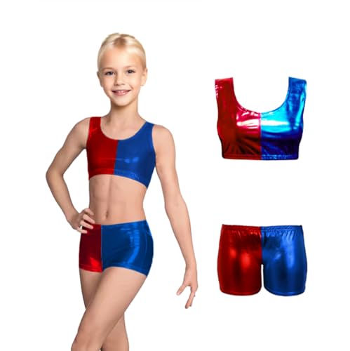 Girls Harley Quinn Vest Crop Top and Hot Pants Set Red Blue 5-6 years