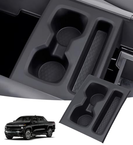Image of Cup Holder Inserts for Chevrolet Silverado EV WT 2026 2025 2024 (Not for RST /LT), Interior Accessories TPE Center Console Car Cup Holders Covers Protector, Black