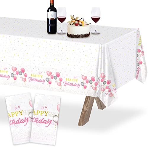 2pcs Plastic Gold Dot Table Cloth, 54" x 108" Disposable Waterproof Table Cover, Rectangular Party Tablecloth for Birthday Party Anniversary Wedding (White-Silver)