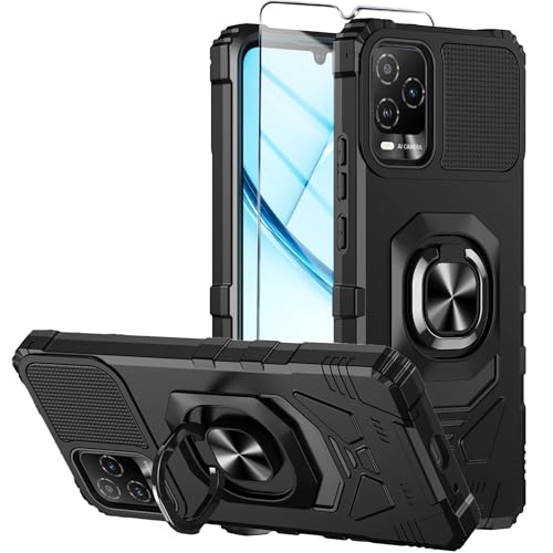 Mocotto for BLU View 5 Pro Phone Case with Tempered Glass Screen Protector Dual Layer Shockproof Protection Case with Ring Kickstand (Black)