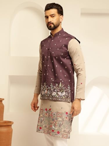 Image of SOJANYA (Since 1958 Men's Silk Blend Exquisite Daman Embroidered Nehru Jacket