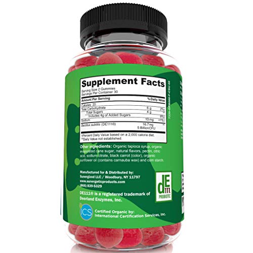 Image of Sunergetic Certified Organic Probiotic Gummies - Daily Probiotic Gummies to Help Support Digestion, Gut Health & Immune System - 5 Billion CFU - 60 Strawberry Flavored Probiotic Gummies
