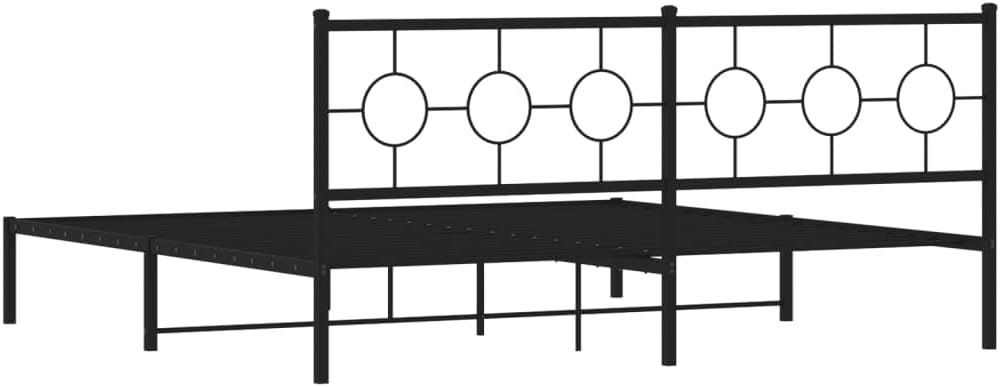 Metal Bed Frame with Headboard Black Powder-Coated Steel Double Platform Frame Sturdy Slatted Foundation for Bedroom Mattress Support Easy Assembly No Box Spring Needed