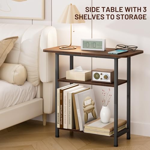 SLEEPING LAMB Side Table for Living Room, 3-Tier End Table for Small Space with Wide Storage Tabletop, Rustic Brown Narrow Nightstand for Bedroom, Sofa Couch - Image 6