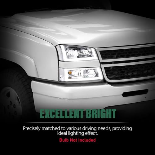 Image of GRAND ORANGE LED DRL Headlights Assembly Compatible with Chevy Silverado Avalanche 1500 2500 3500 HD Models 2003-2006 GM250222, GM2503224, 10396913 Headlamp Clear lens Chrome Housing Clear Corner