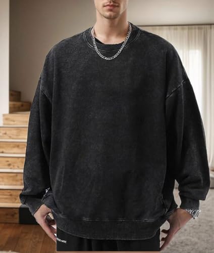 Mi Bo Tong Vintage Oversized Crewneck Sweatshirt for Men Trendy Streetwear Unisex Long Sleeves Acid Wash Tshirt2