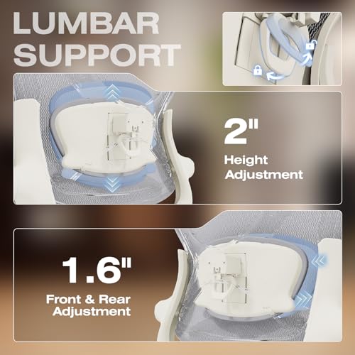 ELABEST X100 Ergonomic Office Chair with Footrest, Big and Tall Home Desk Chair with 5D Flip-Up Arms, Adjustable 3D Lumbar Support,High Back Rolling Computer Chair, Swivel Mesh Chairs (Foggy Morning)