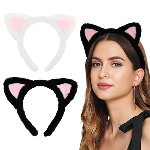 KUAOOAUK 2 Pcs Cat Ears Headband, Cute Lovely Hairband Furry Cat Ears