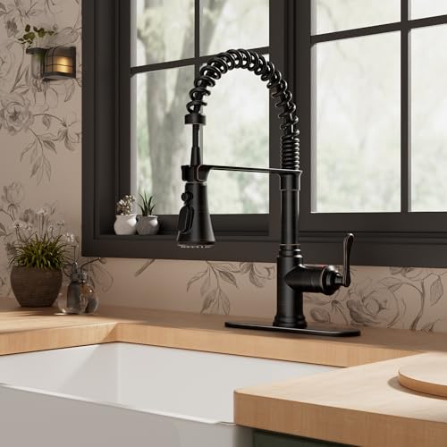 Image of FORIOUS Rustic Kitchen Faucet with Pull Down Sprayer Oil Rubbed Bronze, 3 Modes Stainless Steel High Arc Vintage Spring Sink Faucet 1 or 3 Holes for Pot Filler, Farmhouse Camper Wet Bar