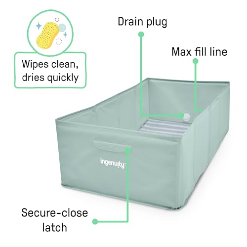 Ingenuity Tuckaway Kleinkinderbadewanne, verwandelt Dusche in Badewanne, Zusammenklappbar, Leicht zu reinigen, Keine Montage erforderlich, 12M-5J