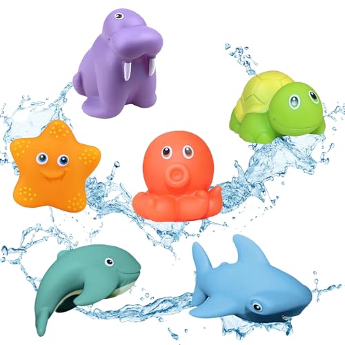 YALiya Juguetes Baño Bebe, 6 PCS Juguetes Bañera para Bebés, Juguetes para la Hora del Baño, sin BPA, Ocean Juguete de Baño, Juguetes Baño Bebe 1-5 año, Niños Niña Juguetes Educativos Seguro
