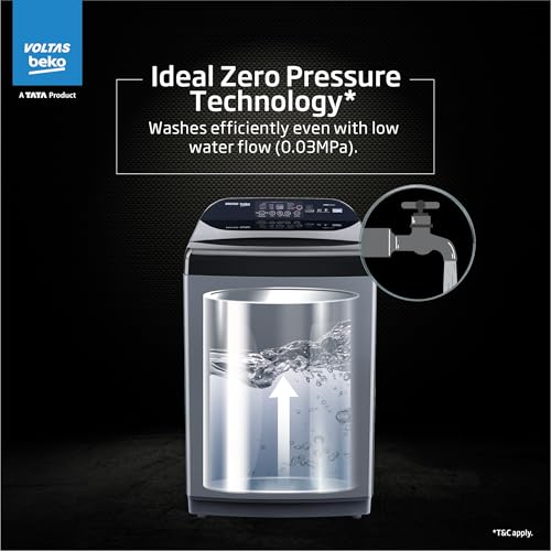 Image of Voltas Beko, A Tata Product 8 Kg 5 Star Fully-Automatic Top Loading Washing Machine (WTL8006UEA1 / OBS1060, Grey, with Double waterfall technology)