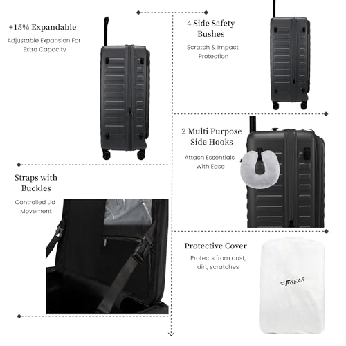 Image of F Gear Sedona Large 79cm German Polycarbonate Hard Luggage|Japanese Hinomoto Silent Wheels |Expandable Check-in Suitcase Travel | Wet Pocket, TSA Lock, Anti-Theft Zipper|Taupe (Steel Grey)