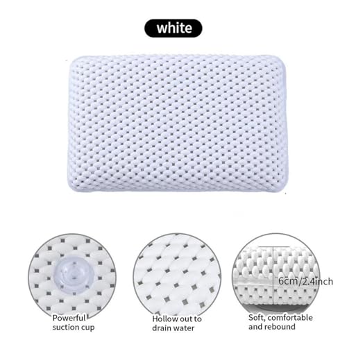 Oreiller de bain blanc lavable avec ventouses en mousse ergonomique