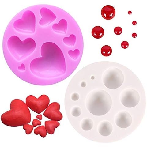 Heart Shaped Mold DIY Fondant Heart Shape Silicone Molds Ice Maker Heart Shaped Mold Baking Decorating Cakes Bread Reusable Heart Shaped Silicone Mold Hemisphere 3D Silicone Chocolate Molds(2 Pieces) Cover