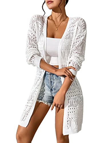 GORGLITTER Women's Lightweight Cardigans Sweater Knit Light Crochet Open Front Long Sleeve Kimono Cardigans Trendy