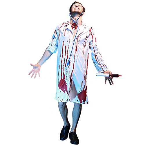 Operatedasxze Fiesta de Halloween del horror sangriento YHM doctor de sexo masculino cosplay ropa de la mascarada con el estetoscopio, Pecho: 100-120cm, Cintura: 100-120cm, Longitud de la manga: los 5