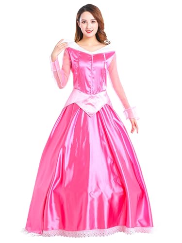 FStory&Winyee Damen Peach Kostüm Dörnröschen Prinzessinnen Kleid Erwachsene Langkleid Outfits für Verkleidung Cosplay Geschenk Geburtstag...
