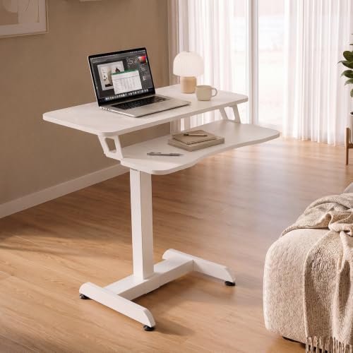 Image of Green Soul Ascend Height Adjustable Table for Office Work and Home |Ergonomic Two Tier Design | Standing Desk for Home Office | 3 Year Warranty | (White)