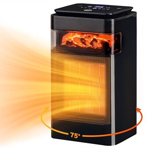 Landeagle Space Heaters for indoor Use,1500W Electric Portable Heater with Adjustable Thermostat,Small PTC Ceramic Heater for Room,Bedroom,Office,75°Oscillation,24H Timer,Tip-over Protection