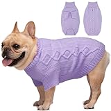 Dog Sweater XL, Cable Knit Dog Sweater with Harness Hole, Turtleneck Thick Pullover for Fall Winter, Warm Christmas Sweaters for Large Dogs Girl Boy Beagle Corgi, Purple XL