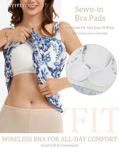 Image of ANYFITTING Built in Bra Summer Dresses for Women 2025 Casual Short Dress with Pockets Mini Floral Sundresses