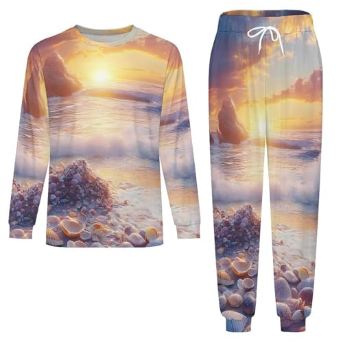 Sunset Sea Shells Pajama Set Long Sleeve Lounge Sets Sleepwear 2 Pjs Nightwear for Men Women3