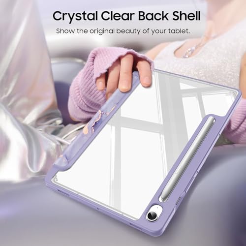 Fintie Hybrid Slim Case for Samsung Galaxy Tab S10 Lite/ S10 FE/ S9 FE 10.9 Inch/Tab S9 11 Inch with S Pen Holder, Shockproof Cover with Clear Transparent Back Shell, Auto Wake/Sleep, Lilac Marble by FINTIE - Image 3