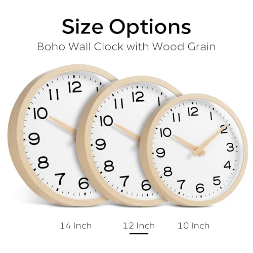 Image of AKCISOT 12 Inch Wall Clock, Silent Battery Operated Analog Clock, Natural
