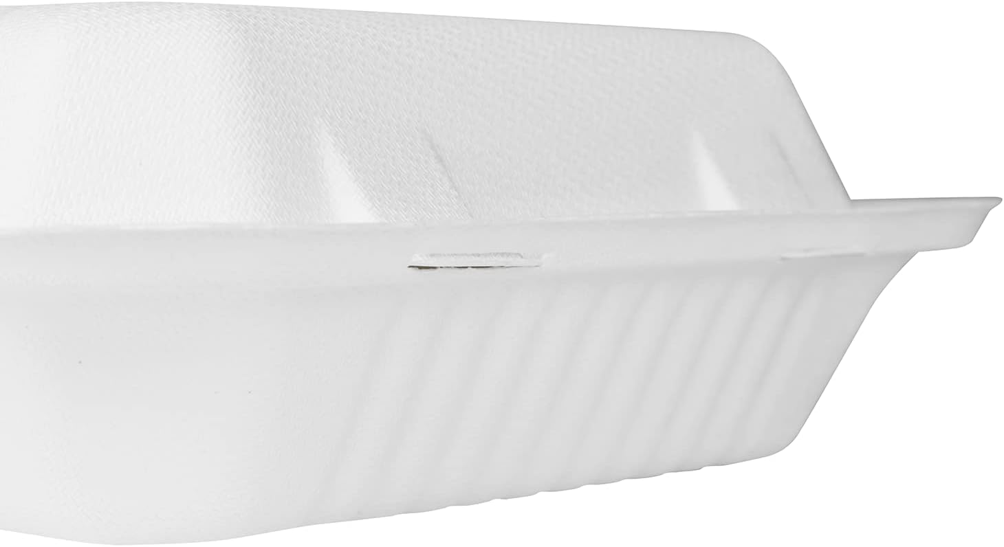 KARAT EARTH Clamshell Take Out Food Containers [9"x9", 200 ct ] 3 Compartments | Compostable To Go Containers, Natural Biodegradable Bagasse | White