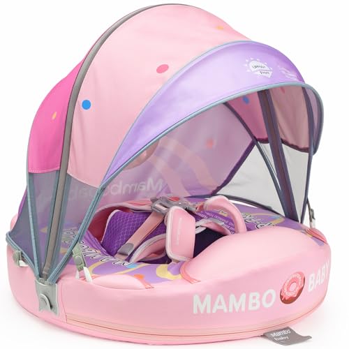Image of Mambobaby Float with Tail and Canopy Non-Inflatable Baby Swim Float Mambo Float Smart Swim Trainer Infant Swim Pool Float Swim Ring for 3-24months Girls Boys