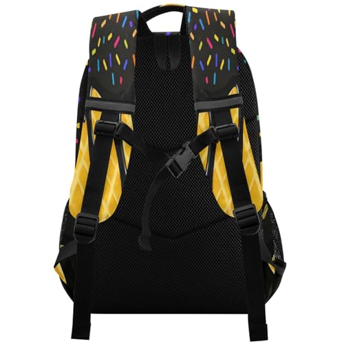Image of Black Yellow Ice Cream Cute Backpacks with Chest Strap,Lightweight Bookbags 17 Inch, Casual Daypack Bags