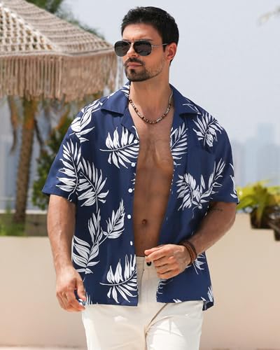 APTRO Men's Hawaiian Shirt Short Sleeve Tropical Vacation Button Down Beach Floral Palm Shirts2