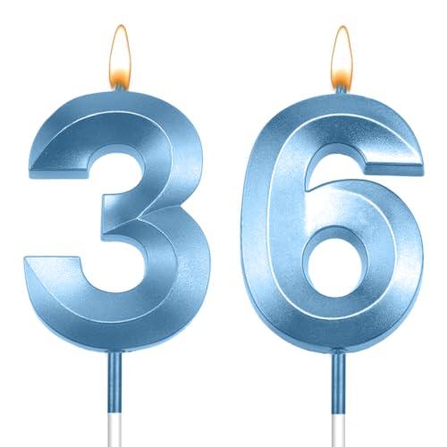 36th Birthday Candles for Cake, 1.97 inch 3D Diamond Number 36 Candle, 36th Cake Toppers for Boys Girls 36 Year Old Birthday Decorations for Boys Girls Party & Anniversary (Blue)