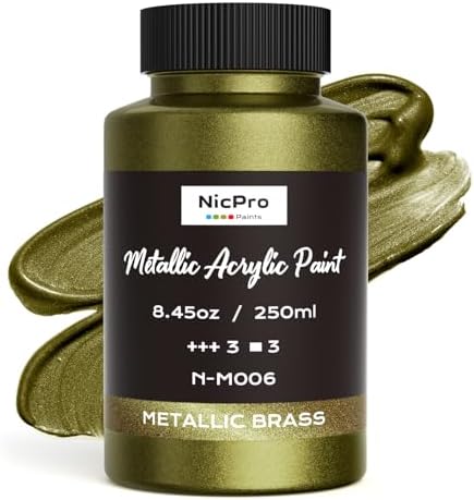 Nicpro Metallic Brass Acrylic Paint, 8.45oz/250ml Brass Paint, Non Toxic, Non Fading Art Craft Paints for Canvas, Wood, Clay, Fabric, Metal, Furniture, Art Supplies
