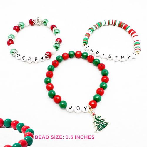 Bulkitem 3Pcs Christmas Gifts Bracele For Girls, Stackable Rainbow Beaded Stretch Christmas Jewelry Bracelets Set For Women Girls Gift Party thumb #3