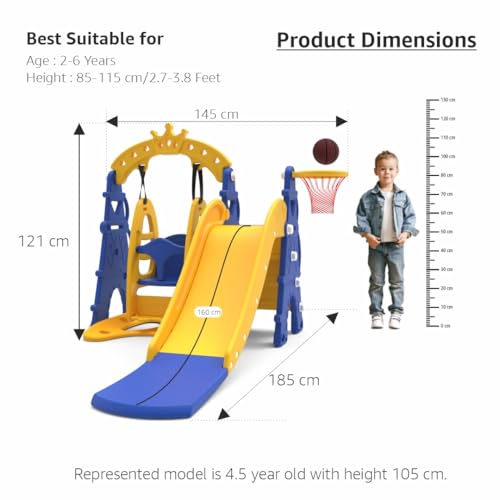 Image of Amazon Brand - Solimo 3-in-1 Garden Castle Slide & Swing for Indoor & Outdoor Use | for Kids 2-8 Years Old | Safe & Fun | Ideal for Boys & Girls | Toy for Kids | Easy Assembly, Multicolor