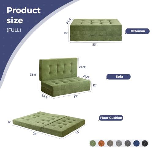Image of MAXYOYO 6 inch Folding Sofa Bed for Floor, Tufted Tri-Fold Floor Mattress